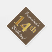 Bruin, Faux Gold 14th Birthday + Eigen naam Servetten (Hoek)