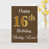 Bruin, Faux Gold 16th Birthday + Eigen naam Kaart (Gele Bloem)