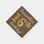 Bruin, Faux Gold 16th Birthday + Eigen naam Servetten (Hoek)
