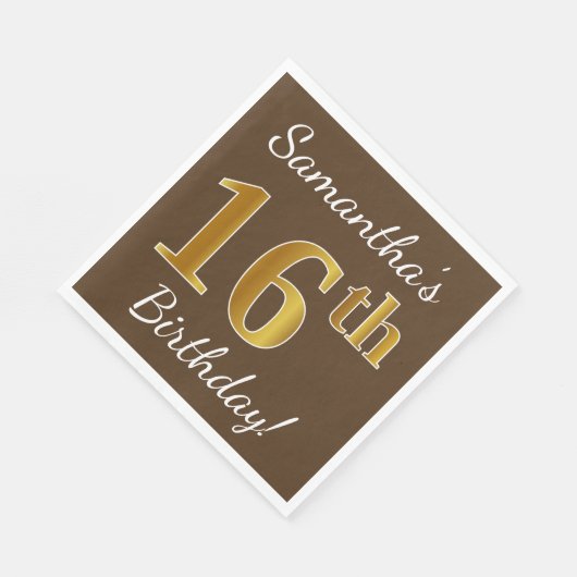 Bruin, Faux Gold 16th Birthday + Eigen naam Servetten (Hoek)