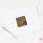 Bruin, Faux Gold 16th Birthday + Eigen naam Vierkante Sticker (Envelop)