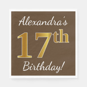 Bruin, Faux Gold 17th Birthday + Eigen naam Servet