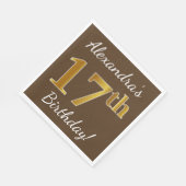 Bruin, Faux Gold 17th Birthday + Eigen naam Servet (Hoek)