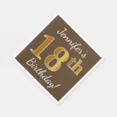 Bruin, Faux Gold 18th Birthday + Eigen naam Servetten (Hoek)
