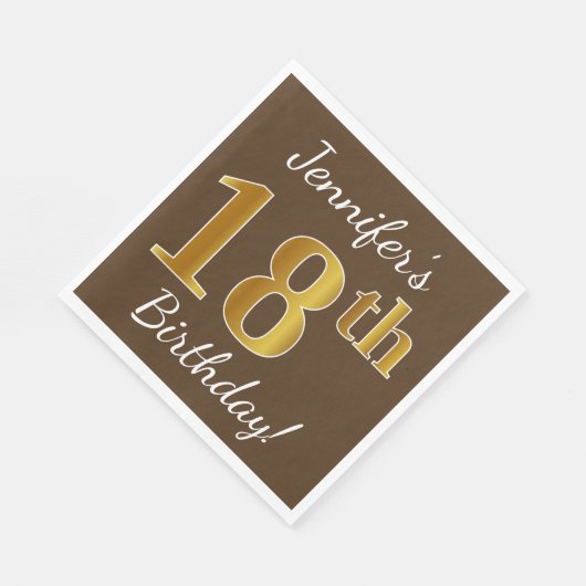 Bruin, Faux Gold 18th Birthday + Eigen naam Servetten (Hoek)