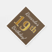 Bruin, Faux Gold 19th Birthday + Eigen naam Servetten (Hoek)