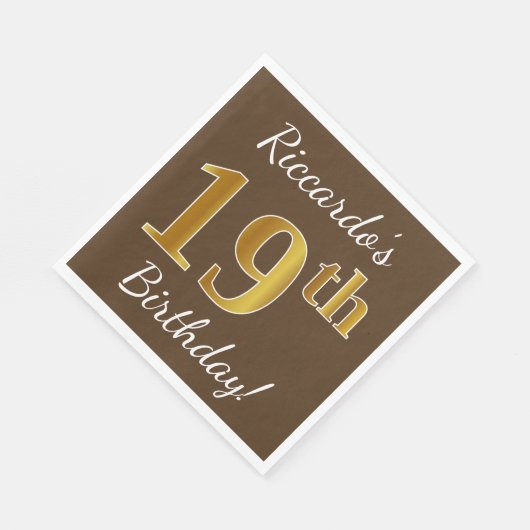 Bruin, Faux Gold 19th Birthday + Eigen naam Servetten (Hoek)