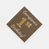 Bruin, Faux Gold 1st Birthday + Eigen naam Servet (Hoek)