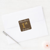 Bruin, Faux Gold 1st Birthday + Eigen naam Vierkante Sticker (Envelop)