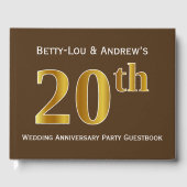 Bruin, Faux Gold 20e bruiloft Jubileum Party Gastenboek (Voorkant)