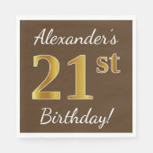 Bruin, Faux Gold 21st Birthday + Eigen naam Servet (Voorkant)