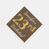 Bruin, Faux Gold 23e verjaardag + Aangepaste naam Servet (Hoek)