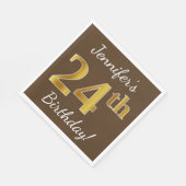 Bruin, Faux Gold 24th Birthday + Eigen naam Servet (Hoek)