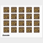 Bruin, Faux Gold 25th Birthday + Eigen naam Vierkante Sticker (Vel)