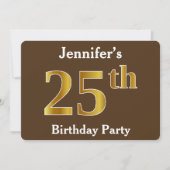 Bruin, Faux Gold 25th Birthday Party; Eigen naam Kaart (Voorkant)