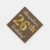 Bruin, Faux Gold 26th Birthday + Eigen naam Servet (Hoek)