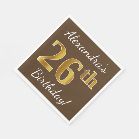 Bruin, Faux Gold 26th Birthday + Eigen naam Servet (Hoek)