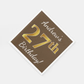 Bruin, Faux Gold 27th Birthday + Eigen naam Servet (Hoek)