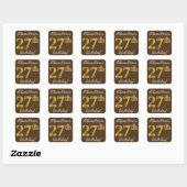 Bruin, Faux Gold 27th Birthday + Eigen naam Vierkante Sticker (Vel)