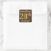 Bruin, Faux Gold 28th Birthday + Eigen naam Vierkante Sticker (Tas)
