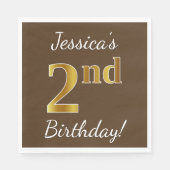 Bruin, Faux Gold 2e verjaardag + Eigen naam Servetten (Voorkant)