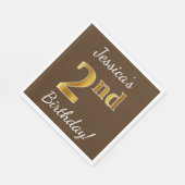 Bruin, Faux Gold 2e verjaardag + Eigen naam Servetten (Hoek)