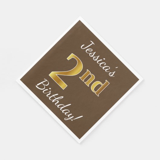Bruin, Faux Gold 2e verjaardag + Eigen naam Servetten (Hoek)