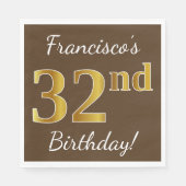 Bruin, Faux Gold 32e verjaardag + Eigen naam Servet (Voorkant)