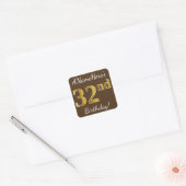 Bruin, Faux Gold 32e verjaardag + Eigen naam Vierkante Sticker (Envelop)