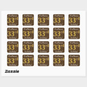Bruin, Faux Gold 33rd Birthday + Eigen naam Vierkante Sticker (Vel)