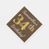 Bruin, Faux Gold 34th Birthday + Eigen naam Servet (Hoek)