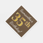 Bruin, Faux Gold 35th Birthday + Eigen naam Servet (Hoek)