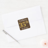 Bruin, Faux Gold 35th Birthday + Eigen naam Vierkante Sticker (Envelop)
