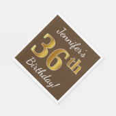 Bruin, Faux Gold 36th Birthday + Eigen naam Servet (Hoek)