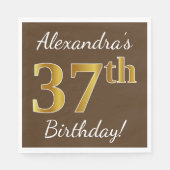 Bruin, Faux Gold 37th Birthday + Eigen naam Servet (Voorkant)
