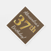 Bruin, Faux Gold 37th Birthday + Eigen naam Servet (Hoek)