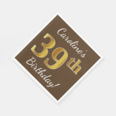 Bruin, Faux Gold 39th Birthday + Eigen naam Servet (Hoek)
