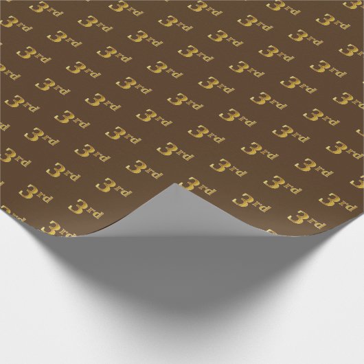 Bruin, Faux Gold 3de (derde) Event Wrapping Paper Cadeaupapier (Hoek)