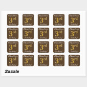Bruin, Faux Gold 3rd Birthday + Eigen naam Vierkante Sticker (Vel)