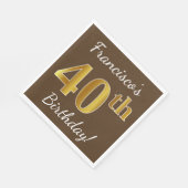 Bruin, Faux Gold 40th Birthday + Eigen naam Servet (Hoek)