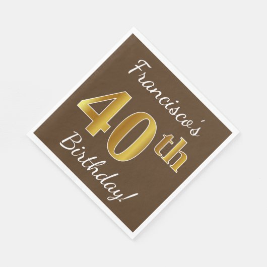 Bruin, Faux Gold 40th Birthday + Eigen naam Servet (Hoek)