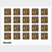 Bruin, Faux Gold 41st Birthday + Eigen naam Vierkante Sticker (Vel)