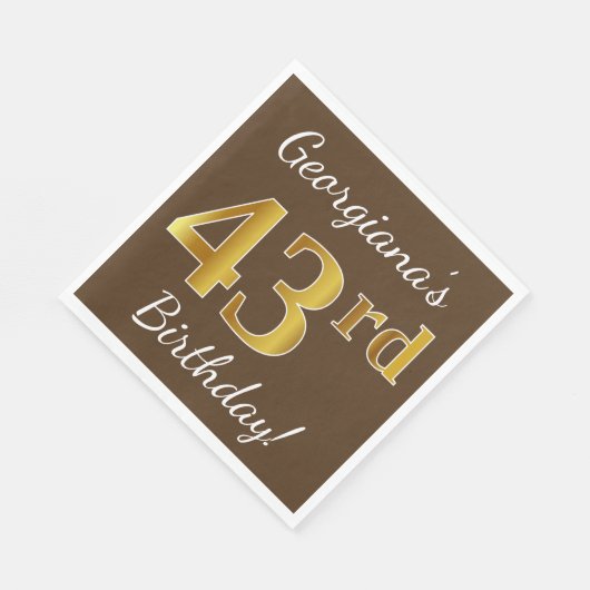 Bruin, Faux Gold 43e verjaardag + Eigen naam Servet (Hoek)