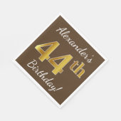 Bruin, Faux Gold 44th Birthday + Eigen naam Servet (Hoek)