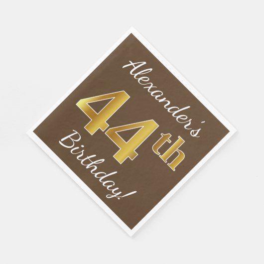 Bruin, Faux Gold 44th Birthday + Eigen naam Servet (Hoek)