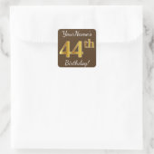 Bruin, Faux Gold 44th Birthday + Eigen naam Vierkante Sticker (Tas)