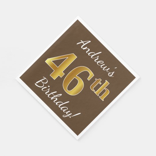 Bruin, Faux Gold 46th Birthday + Eigen naam Servet (Hoek)