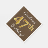 Bruin, Faux Gold 47th Birthday + Eigen naam Servet (Hoek)