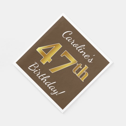 Bruin, Faux Gold 47th Birthday + Eigen naam Servet (Hoek)