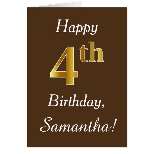 Bruin, Faux Gold 4th Birthday + Eigen naam (Voorkant)